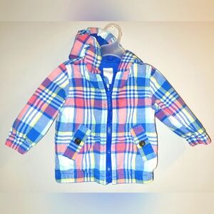 🦛 Vintage Gymboree Hippos and Blues Cotton Plaid Hooded Jacket Baby Boys 6-12